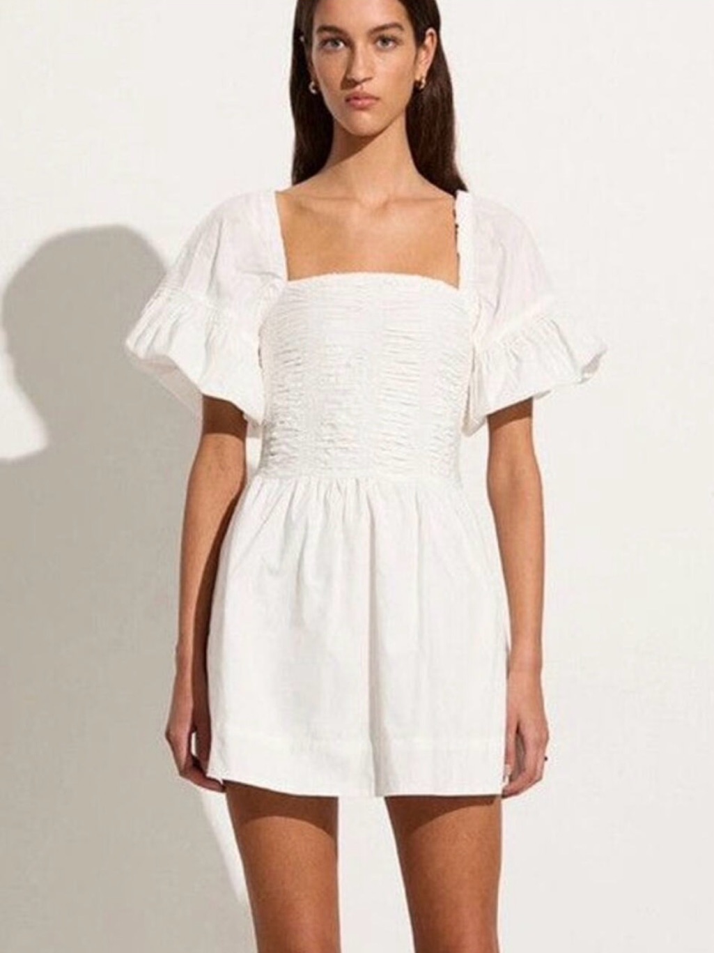 Faithful The Brand White Smocked Puff Sleeve Dress